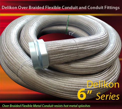 [CN] DELIKON emi rfi esd shielding heavy series over BRAIDED LIQUID TIGHT conduit for electric vehicle factories EV battery factory automation cable protection 