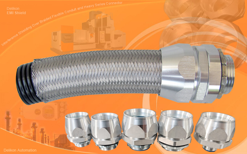 [CN] Delikon aluminum mill automation control cable emi rfi shielding protection PBF over braided flexible conduit swivel connector for Pipe Mill automation wir